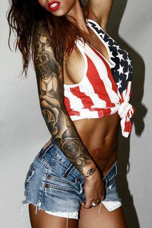 Tattooed Babe With American Inspired Crop Top