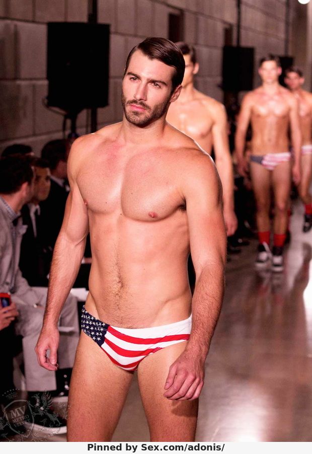 Model Supporting A American Flag Speedo