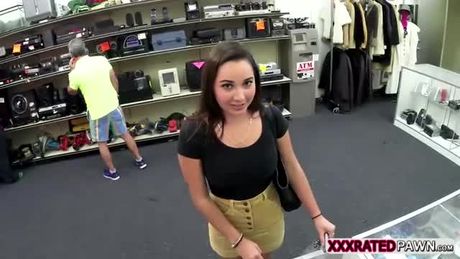 Cutie school girl trades her stuff for money and gets the chance to earn more by flashing her tits and getting laid