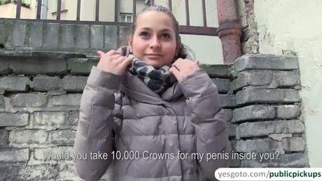 Super hot and cute Emily receives cash in exchange of exposing her tits and ass in public and she gets persuaded to have public sex