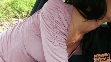 Brunette teen Belle Claire heads to the trains station. A guy stops over his car and she takes a lift.