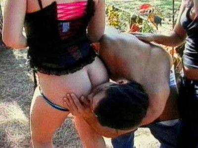 Steamy threeway in forest