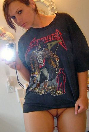 Rocker chick in Metallica shirt and no panties