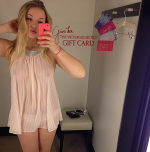 Pretty blonde girlfriend changing room selfie