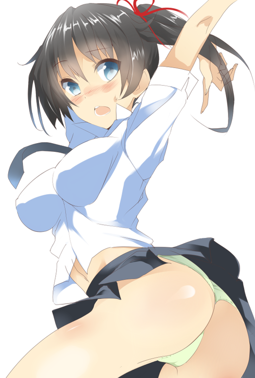surprised brunette teen tits in school uniform with upskirt panties