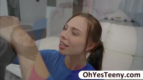 Teen babe Aidra Foxx exposes her nice tits. She plays her pussy then her boyfriend helps her as he fingers her.