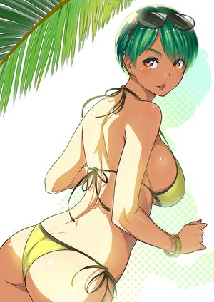 big green-haired tits and round ass in bikini