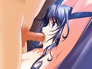 bound blunette surprised by cum... not sure why, she's got a cock in her mouth, it's what happens.