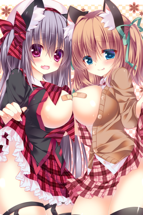 big blonde and redhead kitty-titties in school uniforms and bandaids