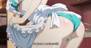 round blonde tits and fine teen ass in bikini and apron