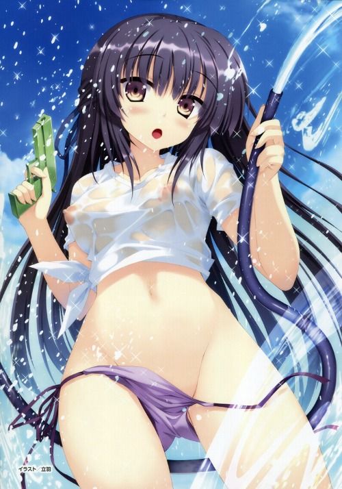 perky brunette teen tits lose panties in water fight