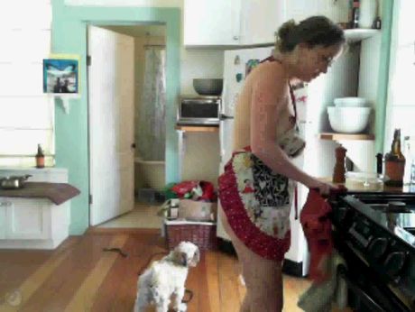 Apron and Bare Arse in Kitchen