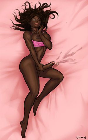 A black shemale jerking off in bed by Vitalis