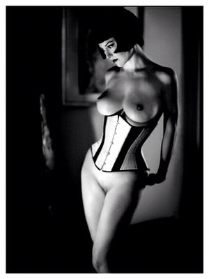 big brunette breasts and pussy in vintage corset