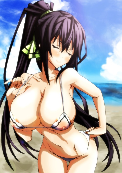 huge purple-haired tits in tiny bikini