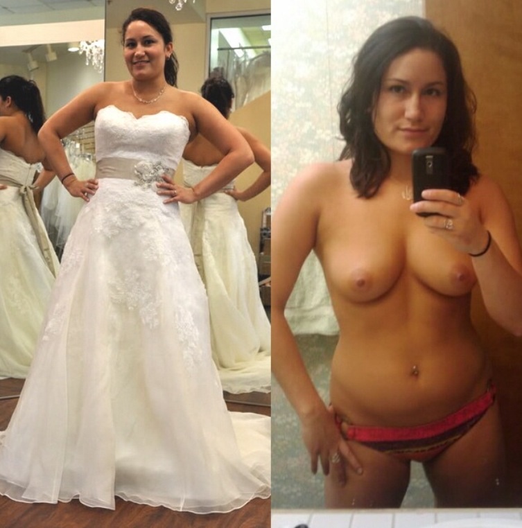 Bride in and out of her dress