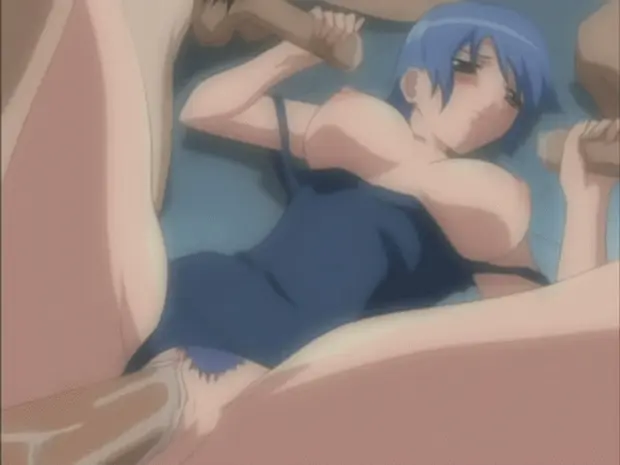hot hentai babe fucked by a big cock while stroking two others