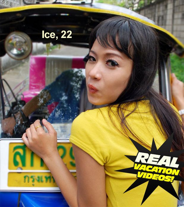 Hot Thai babe, Ice, posting outside before being fucked on video by tourists