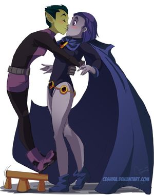 Beast boy stealing a kiss