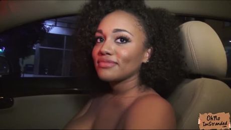 Horny ebony chick Julie Kay gets picked up after being stranded and she gets laid inside the strangers car