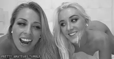 Hot blondes eating sperm