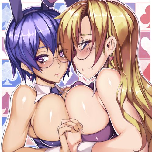big brunette and huge blonde tits squishing in glasses and bunny-girl outfits