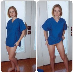 Nurse taking off scrubs