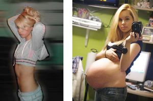 Pregnant blonde before and after