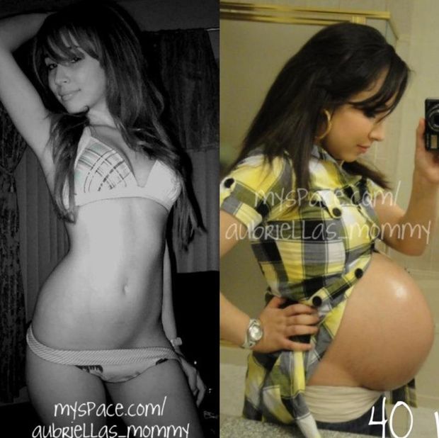 pregnant brunette before and after