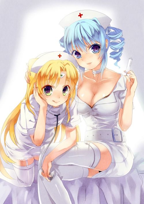 big blunette lesbian tits and perky little blonde teen tits in nurse uniforms and stockings