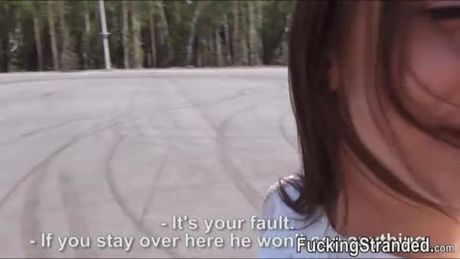 Slutty hitchhiker teen Foxy gets intensely fucked and facialed in public by the lucky stranger who gave her a free lift