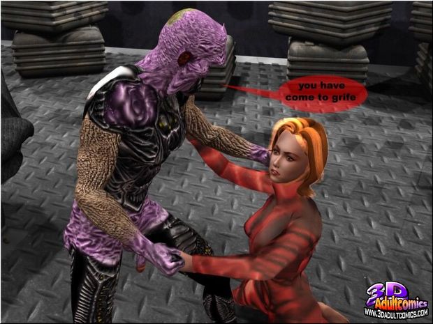 Hot 3D babe about to be fucked by crazy monster
