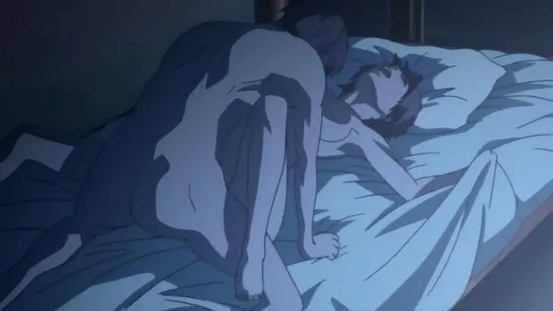 1boy 1girl animated animated_gif bed bedroom breasts gantz kishimoto_kei kurono_kei moaning nude sex vaginal
