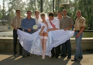 Bride flashing pussy with groomsmen