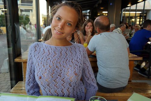 Sheer top in restaurant