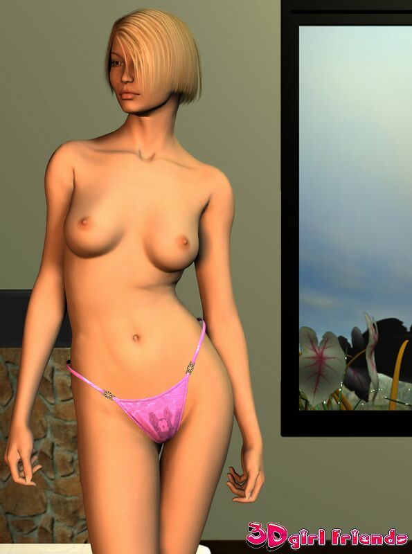 Blonde 3D slut topless with nice firm small tits and sexy pink panties.