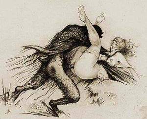 Teen surprised by a satyre (Jean Morisot)