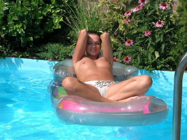 Topless in the pool