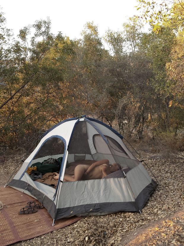 nymphoninjas:I let her work herself up while I watched before our sunset woodland romp…Incredible, some of the most memorable sex I’ve ever had has been inside a tent so I am always glad to see other ninjas enjoying the great outdoors. You’ve got such a n