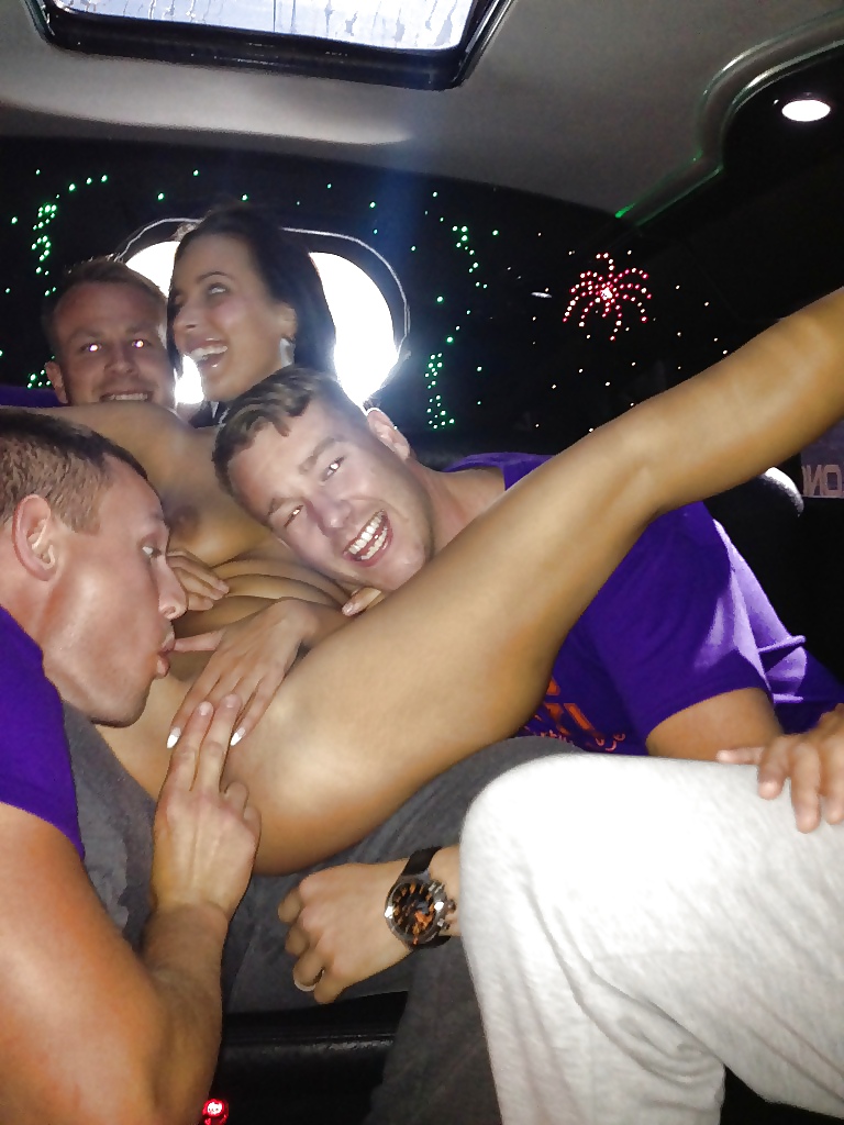 Stripper lets bachelors play with her holes in the limo