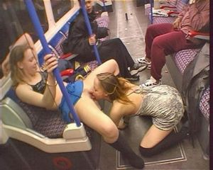 Young lesbian sluts go at it on the subway