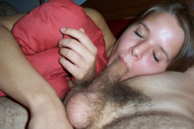 Sexy teen sucks a big hairy dick