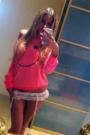 Sexy blonde self shooter in white knickers