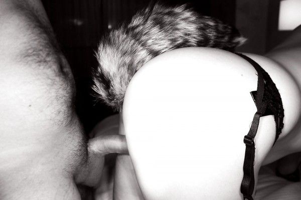 Wife gets nailed hard while her anal tail toy is up!