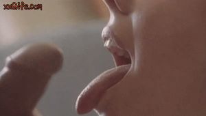 sexy shot of hot cum shooting on to gals waiting tongue...YUM!