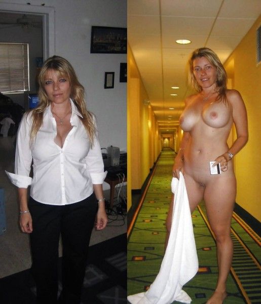 Busty blonde wife dressed undressed