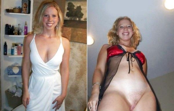 Skinny blonde GF dressed undressed