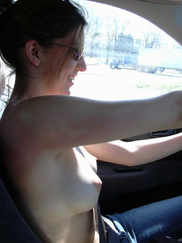 she loves driving topless!