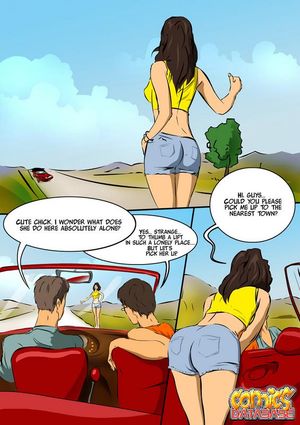 Dark haired comics honey gets pounded doggy and facialized outdoors