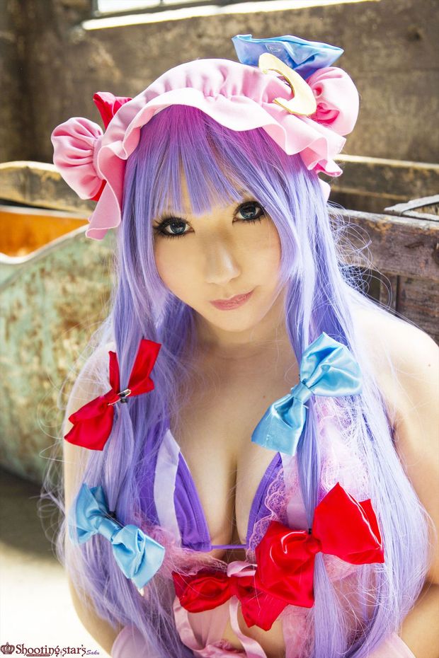 cute purple haired asian cosplay girl